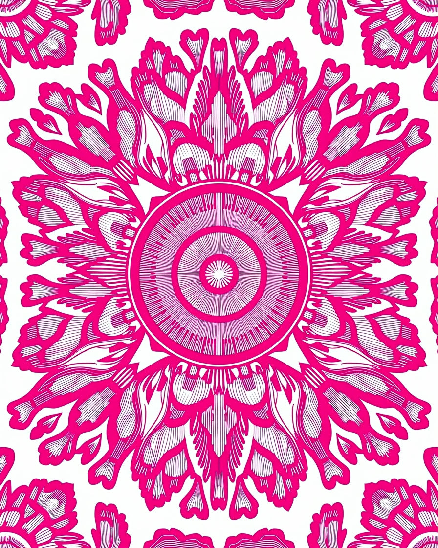 Vibrant Pink Floral Medallion Pattern Rug