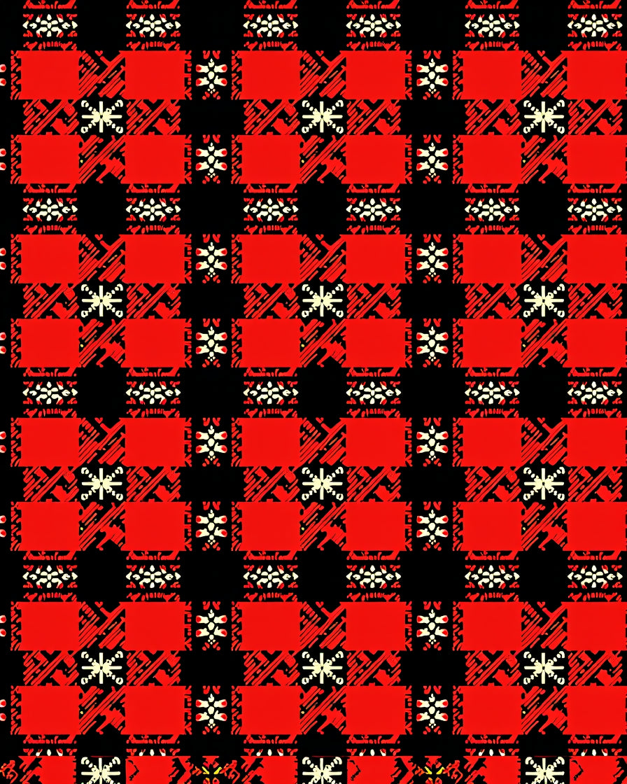 Bold Red Black Geometric Pattern Rug