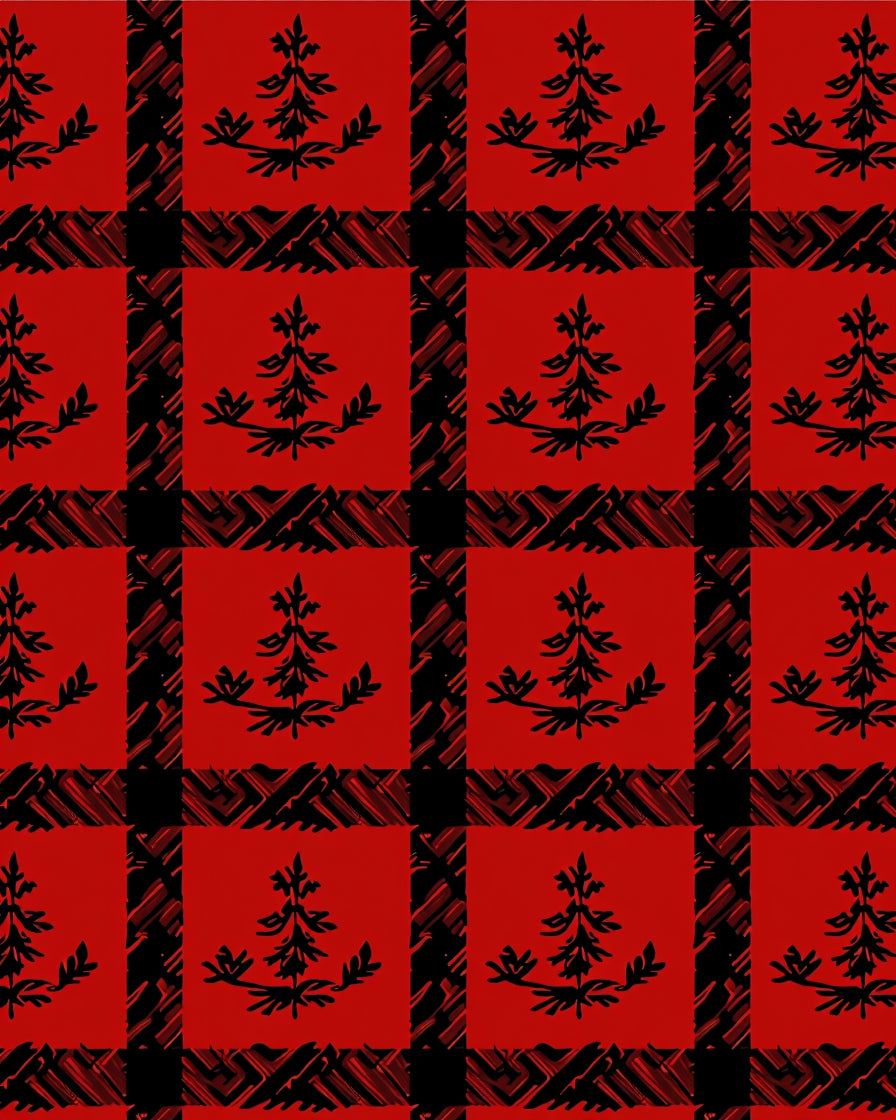 Red Black Plaid Pine Tree Pattern Rug