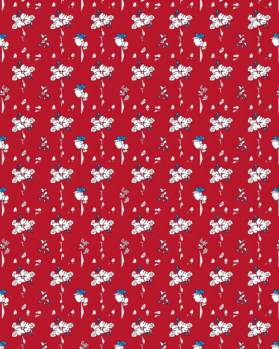 Whimsical Red Floral Pattern Rug