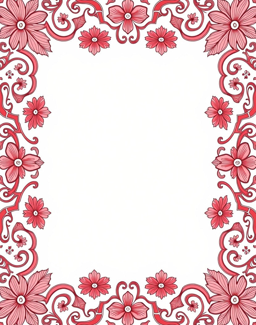 Floral Scrollwork Red Border Design Rug