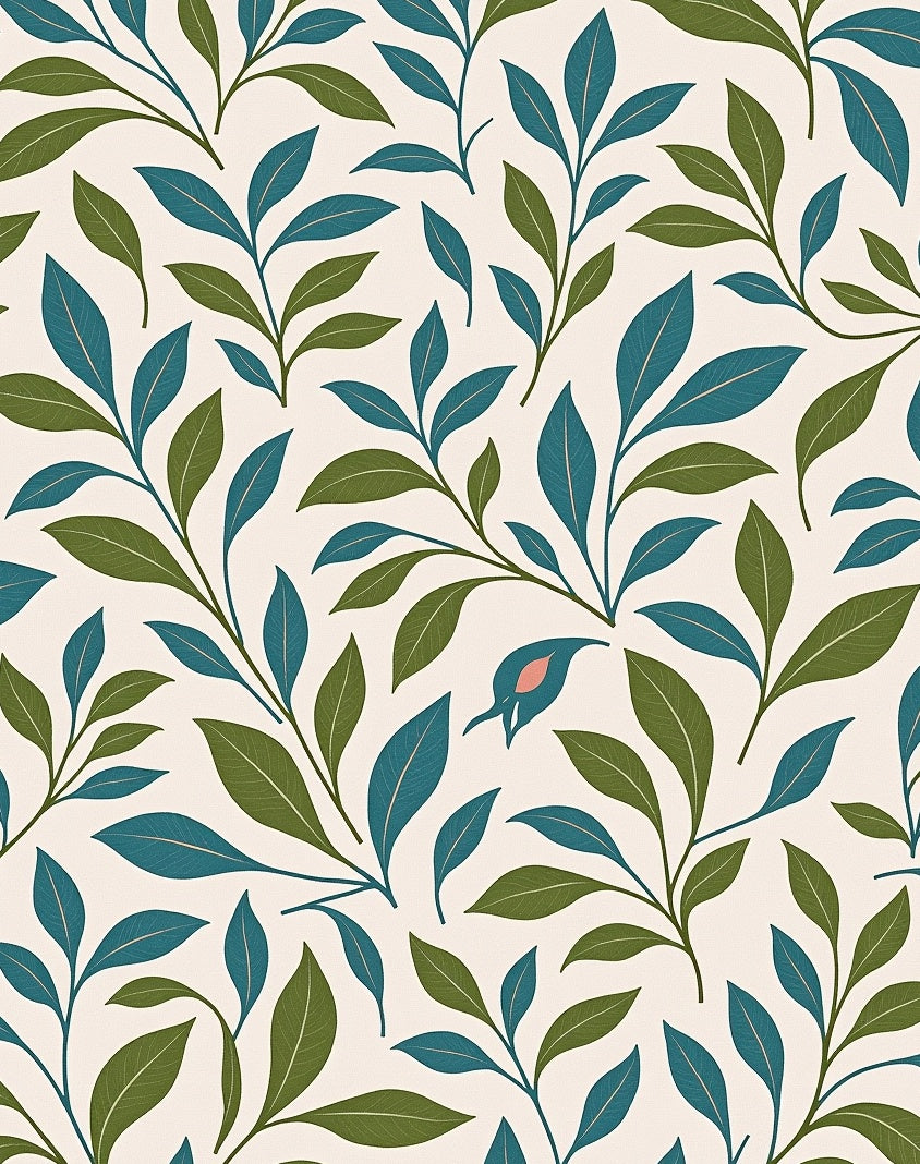Teal And Green Leaf Pattern Rug