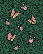 Whimsical Pink Butterfly Green Foliage Rug