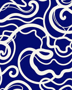 Bold Cream Swirls Deep Blue Pattern Rug