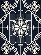 Dark Navy Cream Geometric Floral Medallion Rug