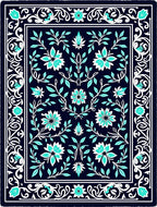 Turquoise Floral Vine Pattern Rug
