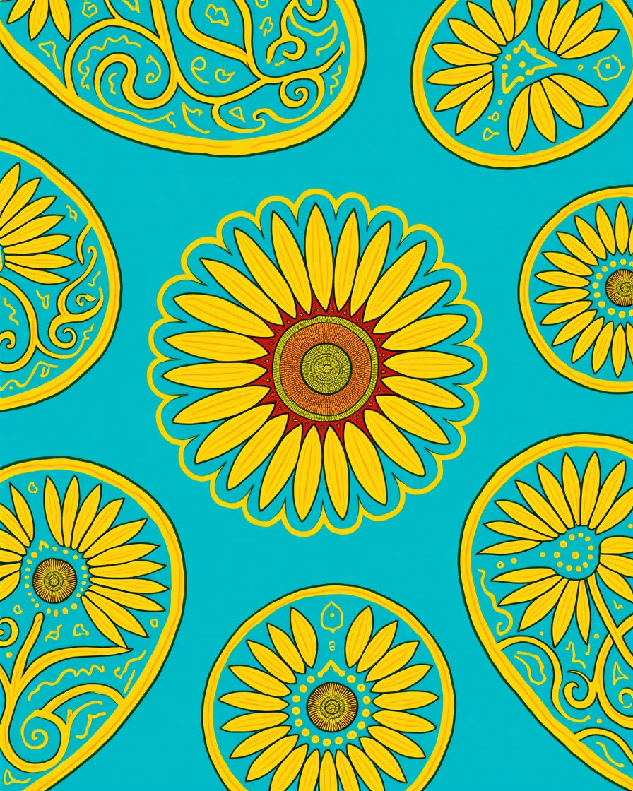 Golden Sunflower Paisley Pattern Rug