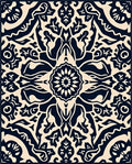 Dark Navy Cream Intricate Floral Pattern Rug