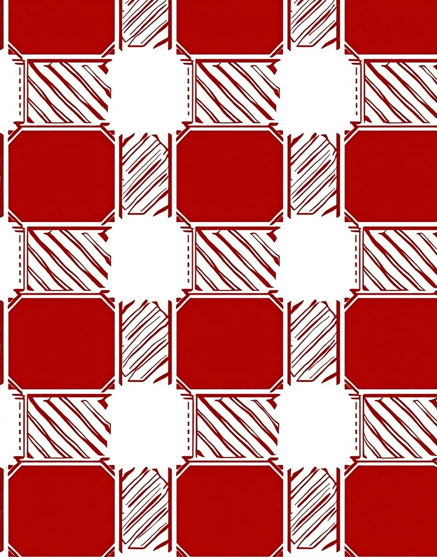 Geometric Red White Checked Pattern Rug