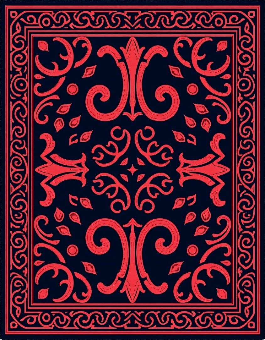 Red Floral Symmetrical Art Rug