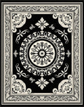 Classic Black White Floral Medallion Border Rug