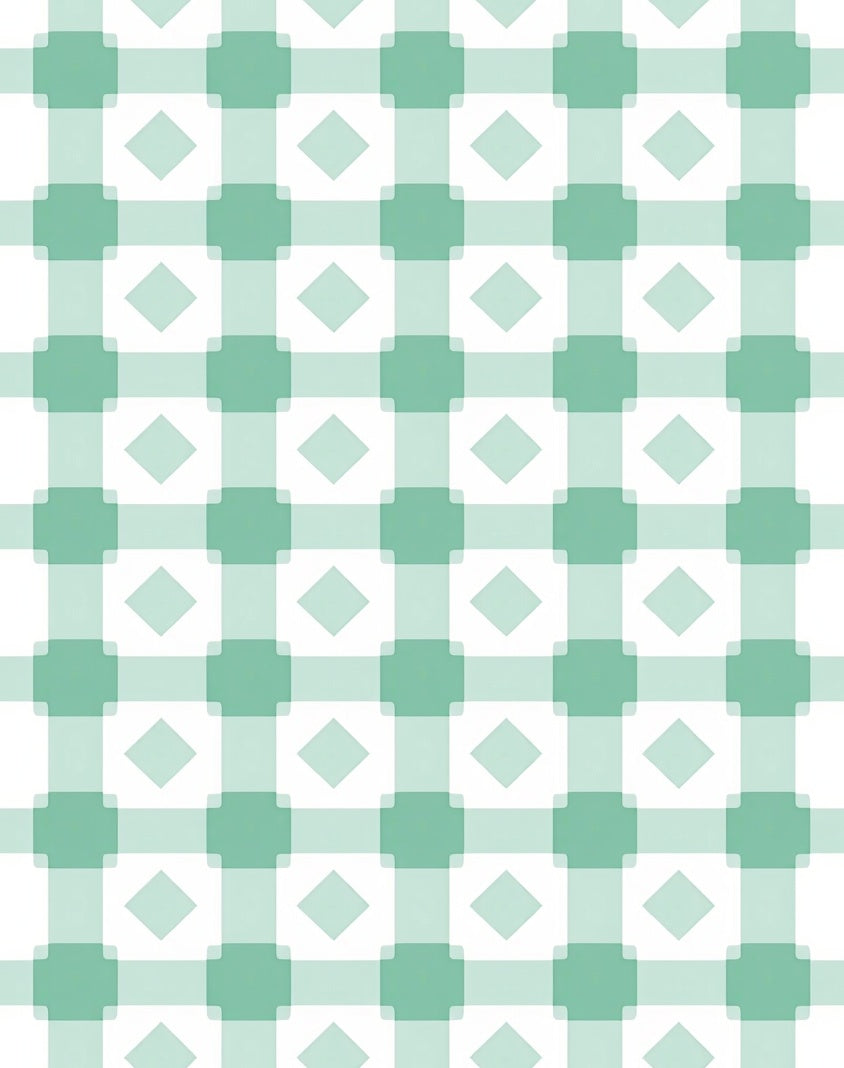 Soft Green Gingham Diamond Pattern Rug