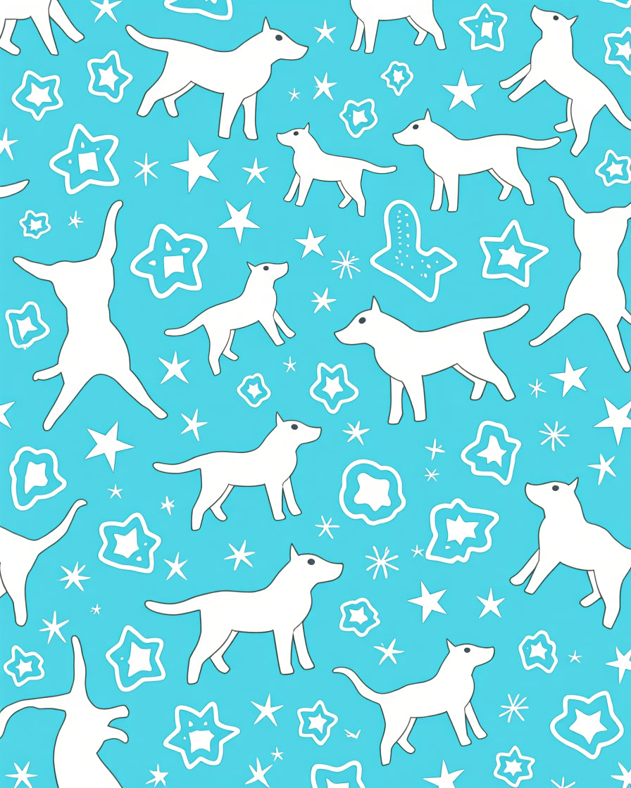 Playful White Dogs Stars Pattern Rug