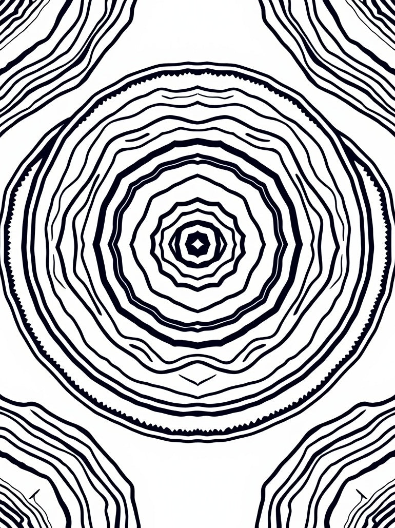 Concentric Black and White Abstract Design Rug