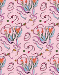 Pink Floral Whimsical Outline Pattern Rug