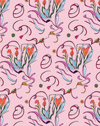 Pink Floral Whimsical Outline Pattern Rug
