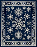 Snowflake Motif Navy Blue Bordered Rug