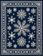 Snowflake Motif Navy Blue Bordered Rug