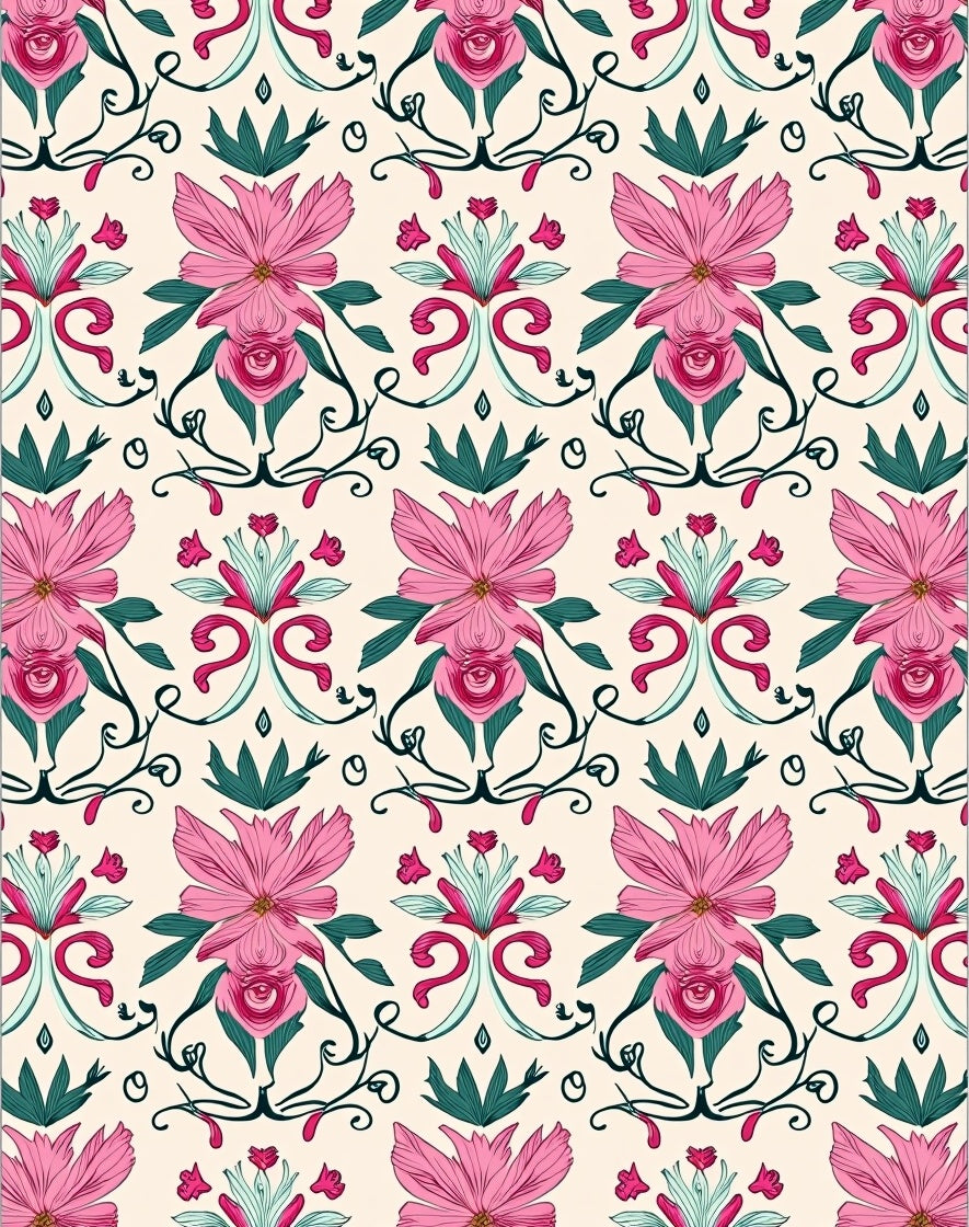 Pink Floral Baroque Pattern Rug