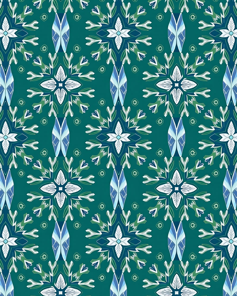 Teal White Blue Floral Medallion Rug