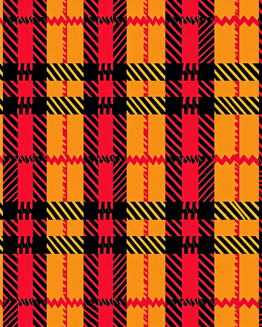 Bold Plaid Red Orange Black Pattern Rug