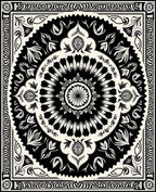 Black and Cream Intricate Floral Mandala Rug