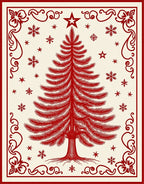 Traditional Red Christmas Tree Snowflake Rug