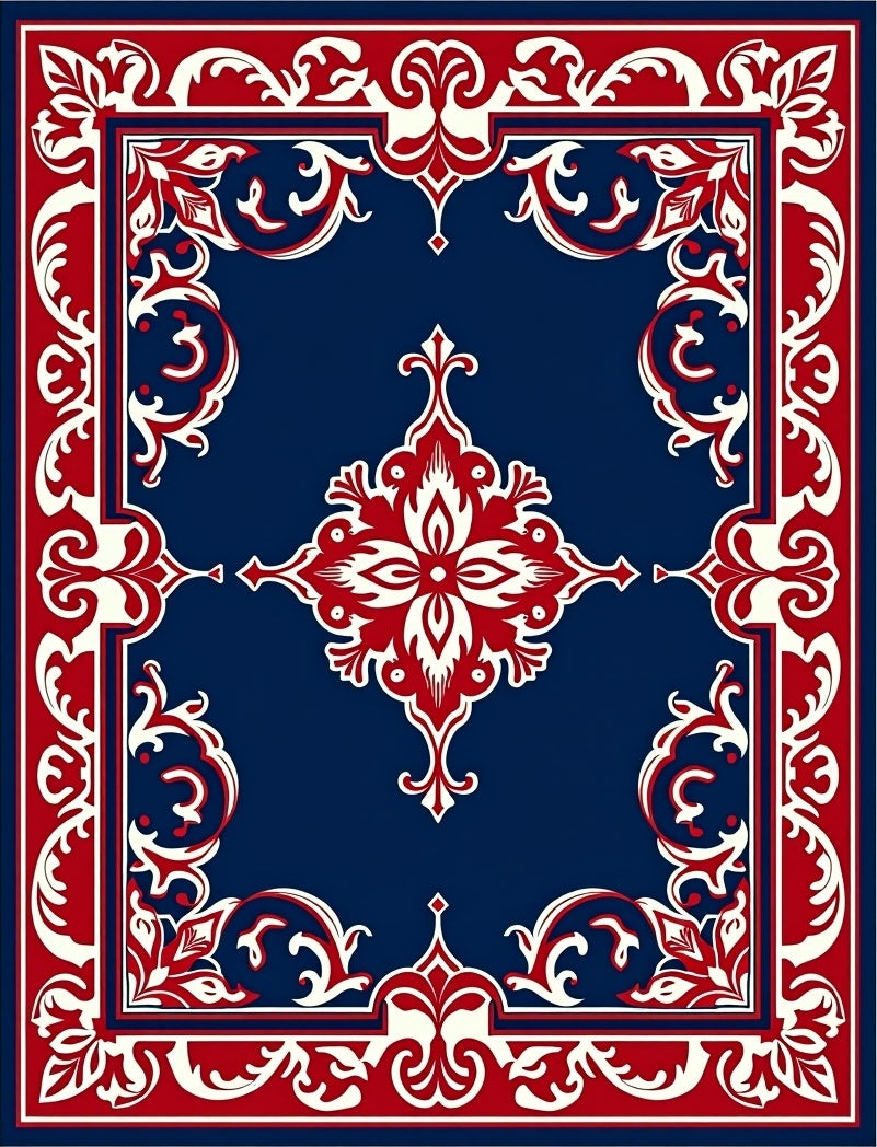Elegant Red And White Floral Design Rug