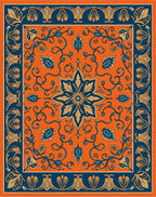 Orange Blue Floral Medallion Pattern Rug