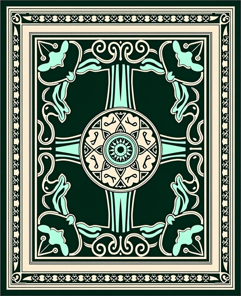 Emerald Cream Teal Floral Mandala Rug