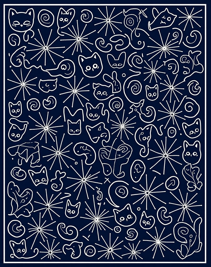 Whimsical Cat Doodle Starburst Pattern Rug