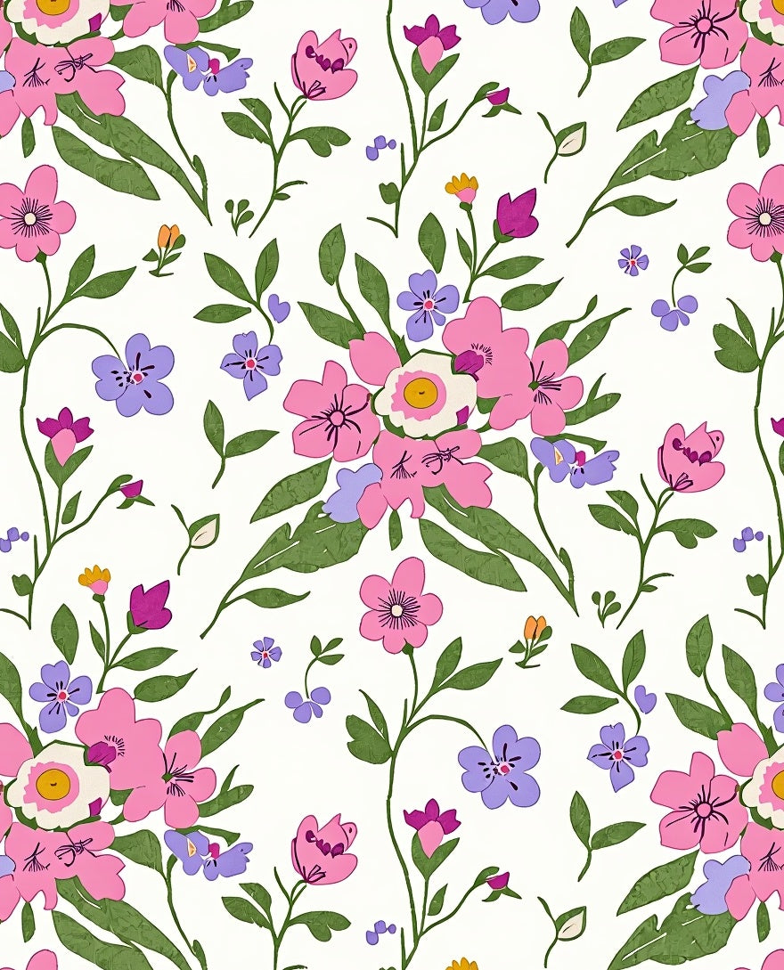 Vibrant Pink Purple Floral Pattern Rug