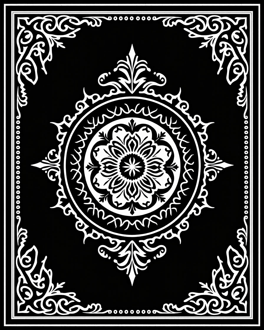 Monochromatic Ornamental Mandala Design Rug