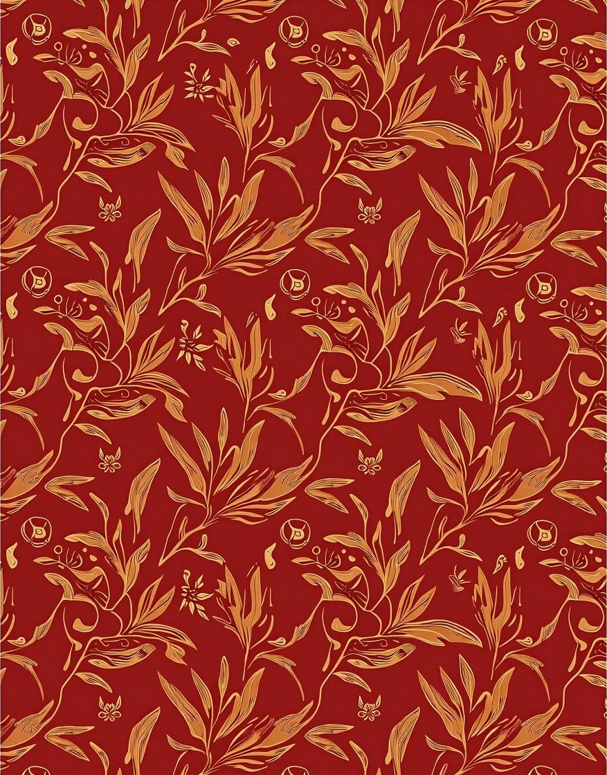 Ornate Red and Gold Floral Pattern Rug