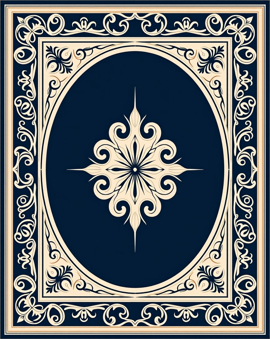 Ornate Vintage Dark Floral Design Rug
