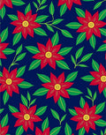 Red Floral Pattern On Navy Rug