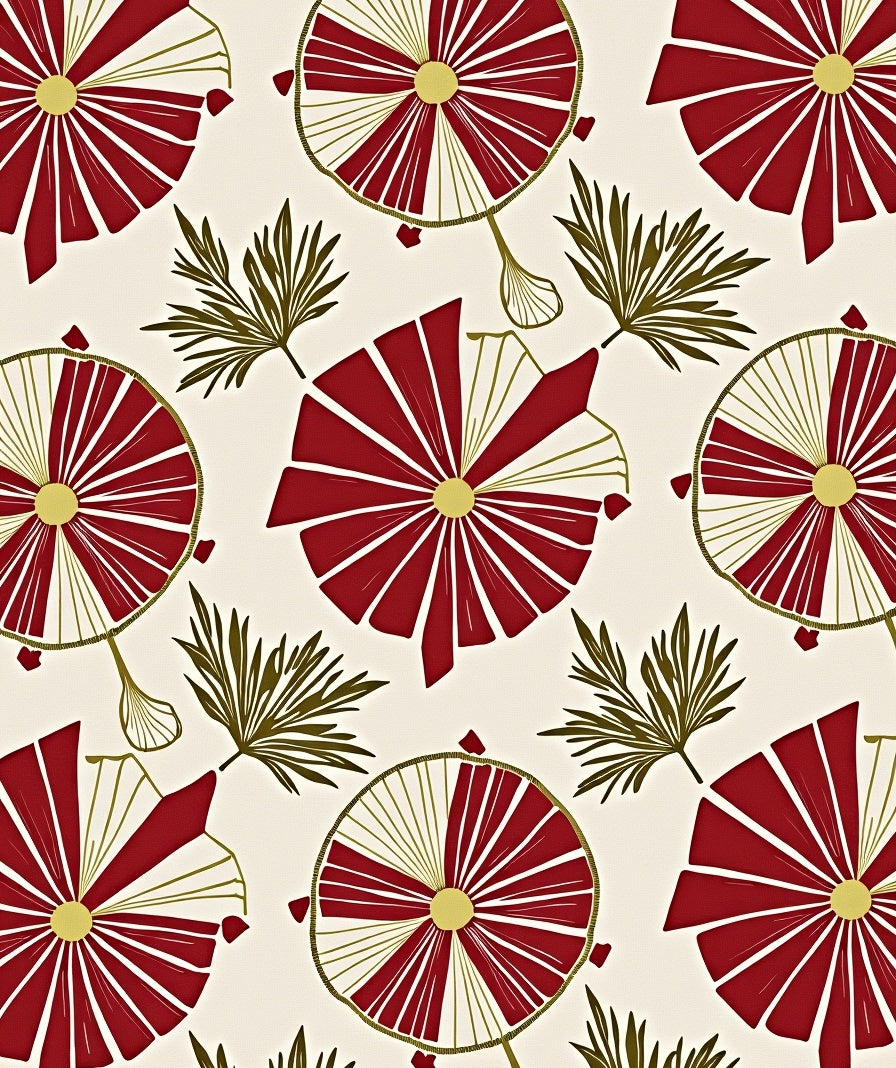 Red Petal Sunburst Leaf Design Rug