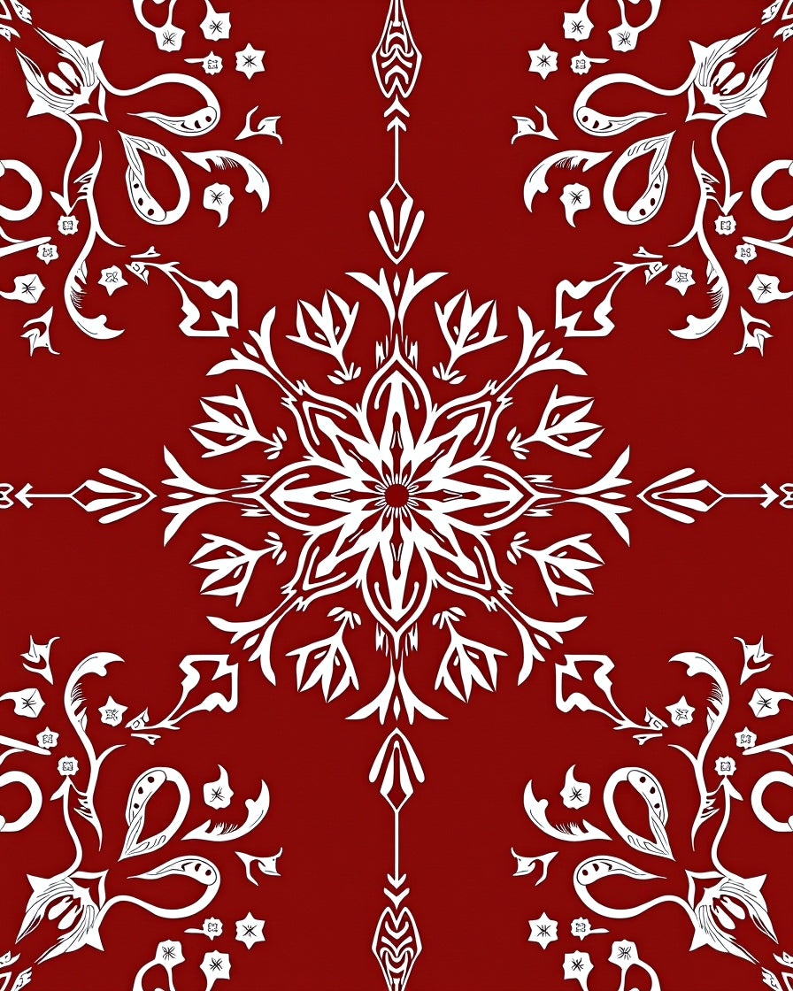 Ornate White Floral Scroll Red Area Rug