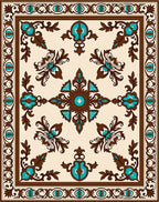 Ornate Turquoise Brown Floral Pattern Rug