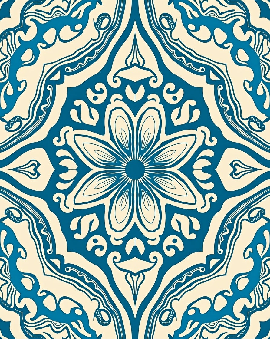 Elegant Teal Floral Mandala Pattern Rug