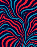 Dynamic Red Blue Wavy Stripes Rug