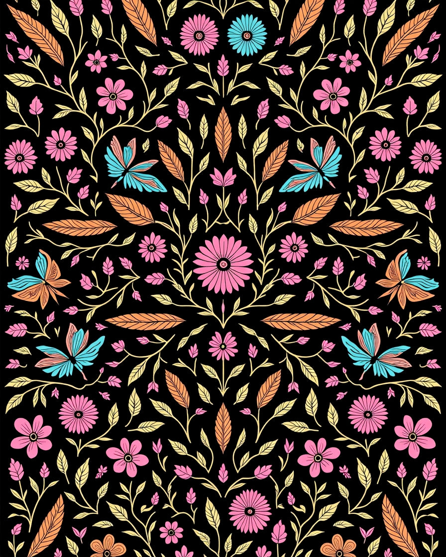 Whimsical Butterfly Floral Pattern Design Rug