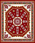 Elegant Red White Floral Medallion Rug