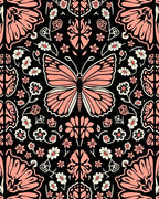 Pink Butterfly and Floral Pattern Rug