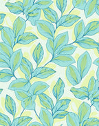 Lightweight Aqua Tropical Leaf Pattern Rug