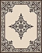 Ornate Brown Ivory Floral Design Rug