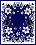 Whimsical Black Cats Floral Border Pattern Rug