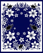 Whimsical Black Cats Floral Border Pattern Rug