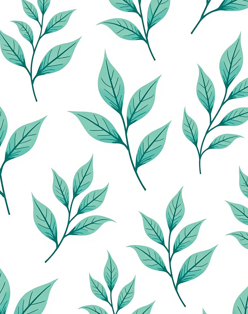 Mint Green Leaf Patterned Design Rug