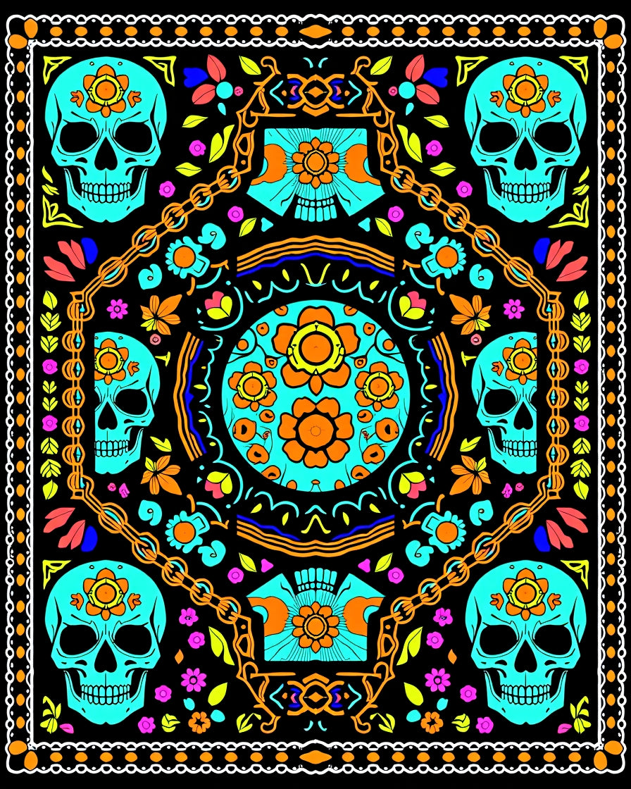 Skull Floral Pattern Rug